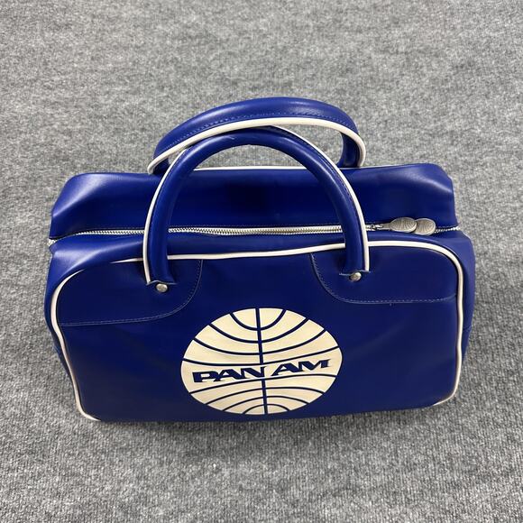 Vintage Pan Am Explorer Bag Blue Top Handle Travel Bag Limited Edition Leather - Picture 3 of 15